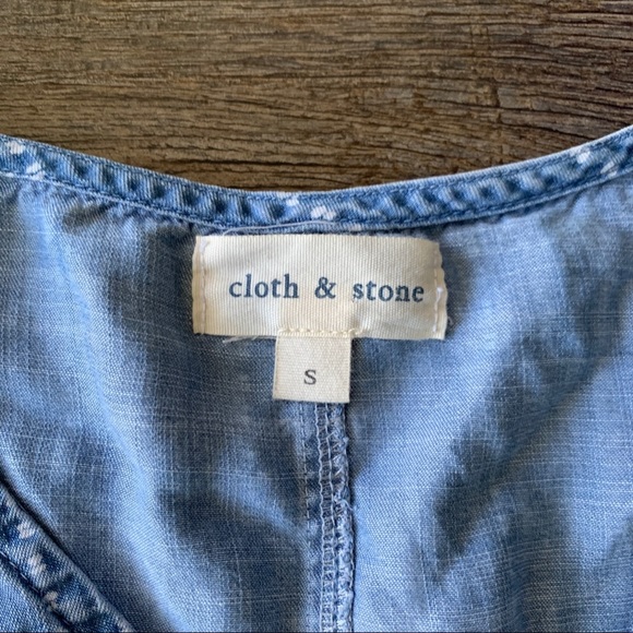 Cloth & Stone long sleeve button up tie front Boho Western Crop Denim Top Small - Picture 2 of 9